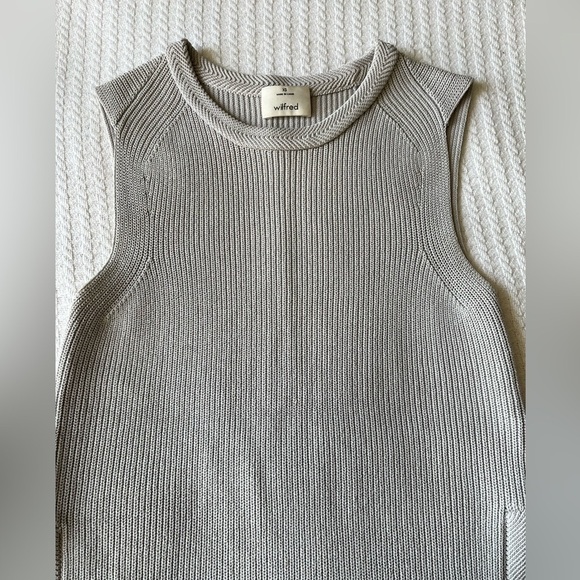 Aritzia Wilfred Womens XS Palmier Long Silver Sleeveless Crewneck Tunic Sweater - Picture 4 of 13